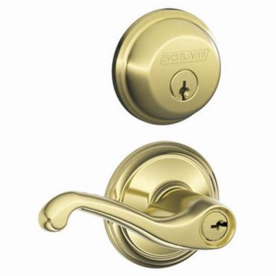 SCHLAGE Schlage Lock Co FB50NVFLA505 Deadbolt Lever Combo Bright Brass