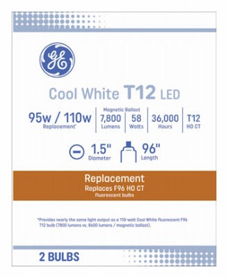 GE G E Lighting 93132041 Led T12 Linear Lamp 58W 2-pack