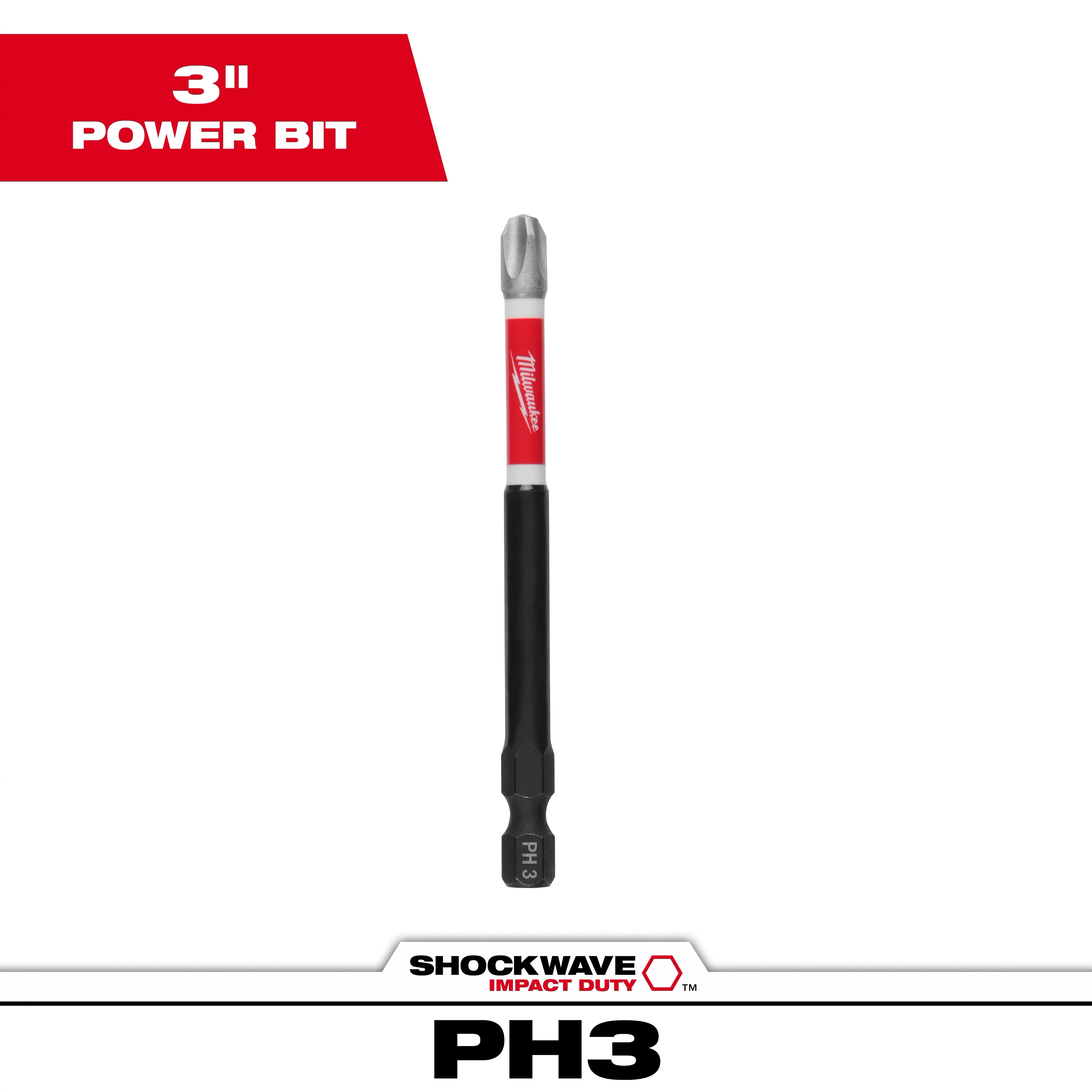 MILWAUKEE Milwaukee 48-32-4563 Shockwave Impact Phillips #3 Power Bit 3-1/2 Inch 1 Pack 48-32-4792 48-32-4192