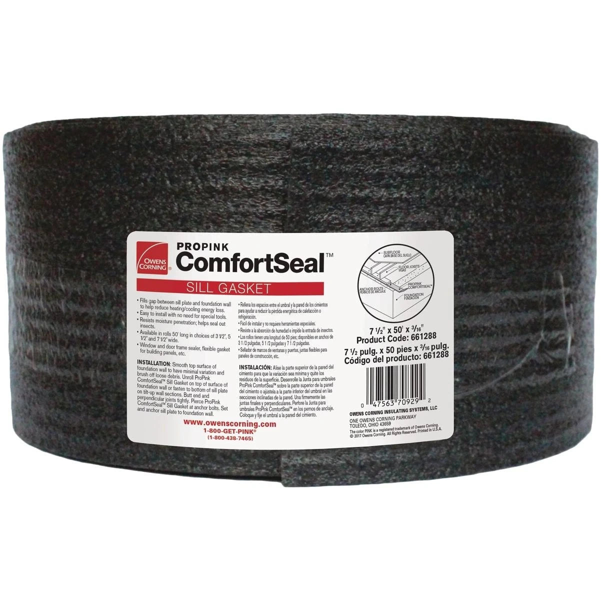 OWENS CORNING Owens Corning FS7550BK Polyethylene foam sill sealer (7.5 in x 50 ft)