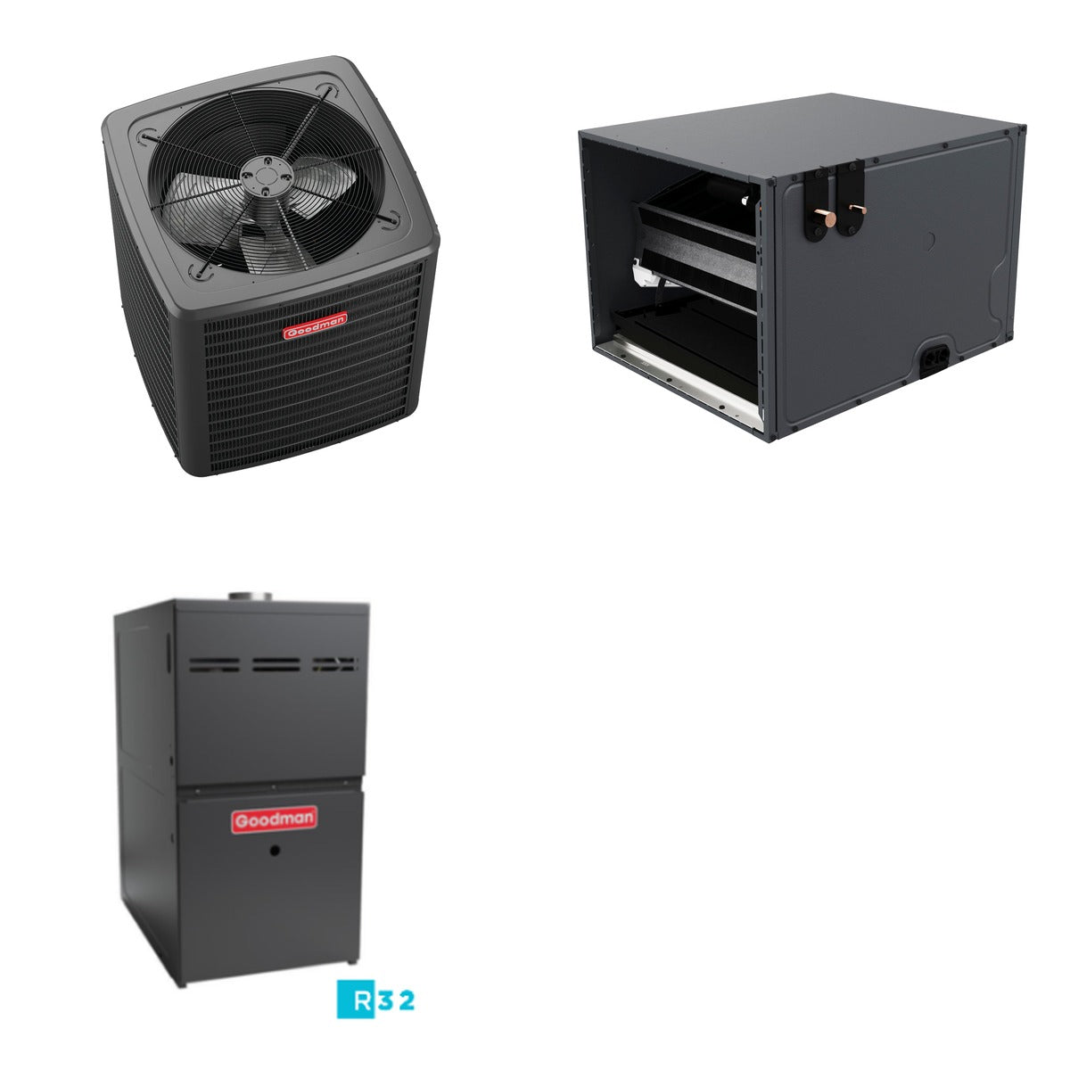 GOODMAN GOODMAN GLXS4BA6010+CHPTA6030D3+GR9S801005CN - 5 Ton Ducted Air Conditioner & Gas Furnace System - R-32