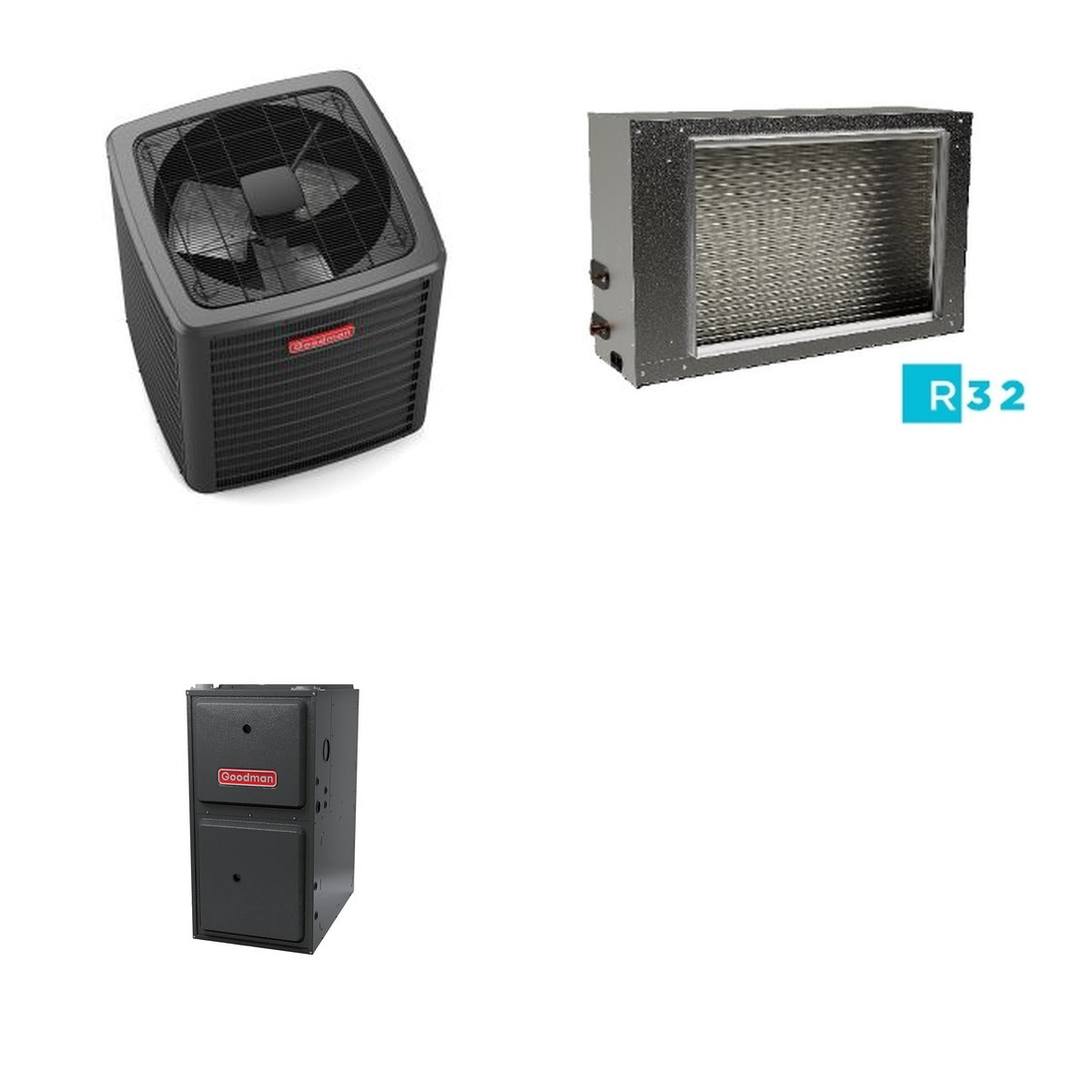 GOODMAN GOODMAN GLXS5BA4810+CSCT6012L3+GR9S920805CN - 4 Ton Ducted Air Conditioner & Gas Furnace System - R-32