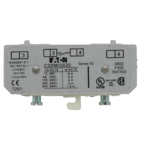 EATON Eaton C320KGS20 Side Mount 1NO 600 VAC 10 Amp 250 VDC Auxiliary Contact