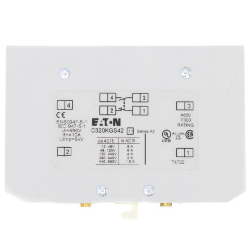 EATON Eaton C320KGS42 Auxiliary Contact 600VAC 10A 250VDC 0.55A 1NO 1NC IEC Size P-S