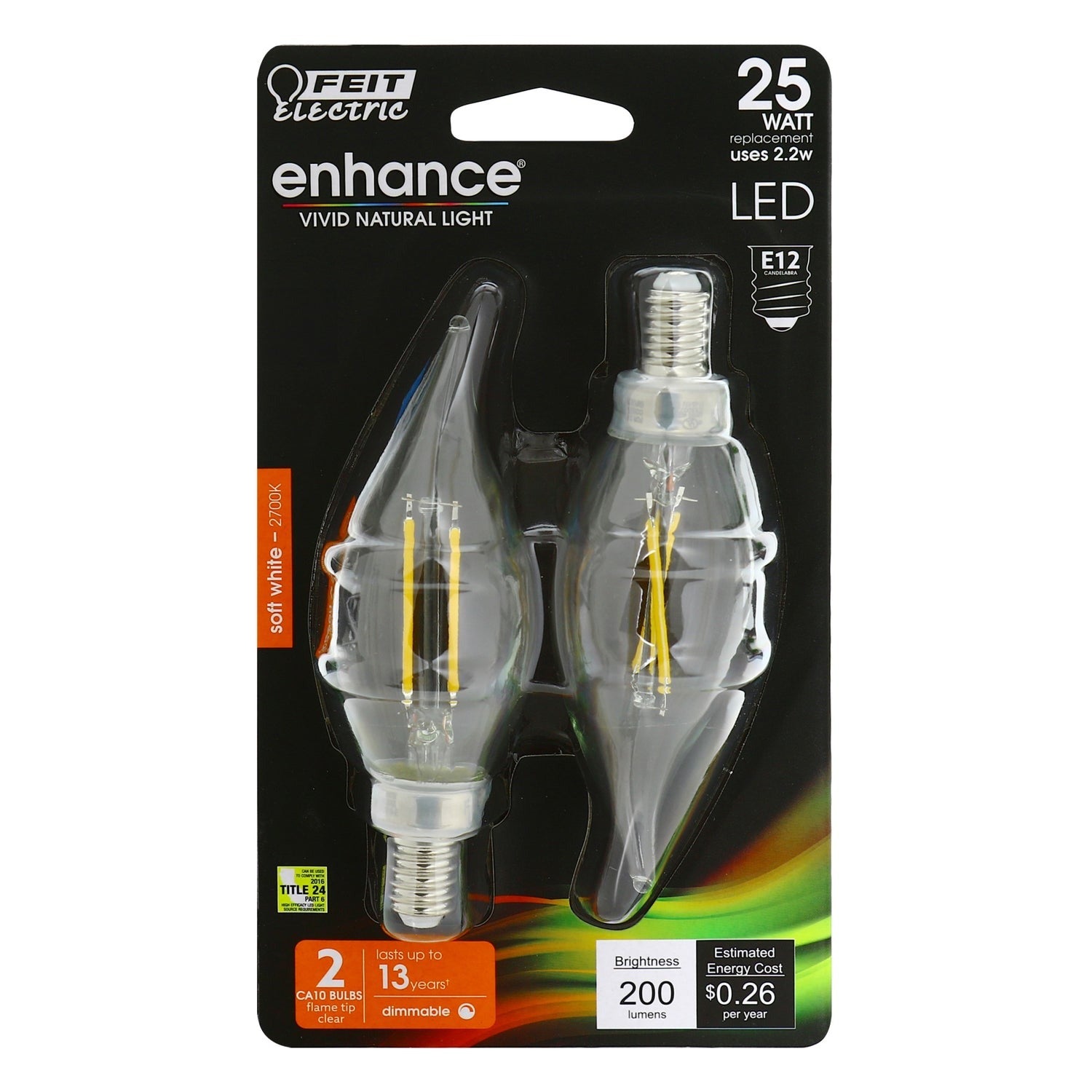 FEIT ELECTRIC Feit Electric BPCFC25/927CA/FIL/2 25W Equivalent Dimmable LED Candelabra Light Bulb (2-Pack)