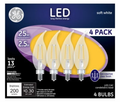 GE G E Lighting 99076 Led Candelabra Bulb 2.5W 4 Pack