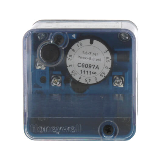 HONEYWELL Honeywell Thermal Solutions FS C6097A3111 Pressure Switch 40-200 WC 100-500mbar 8.5 Psi 600mbar Max Manual Reset Breaks N.O. On Pressure Fall 1-4 Npt Internal Thread Mount 1-2 Npt Electrical Connection Replaces C6097A1111