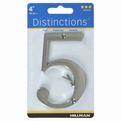 HILLMAN Hillman Fasteners 843325 Flush Mount House Number 5 Nickel 4in