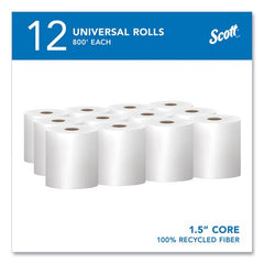 KIMBERLY-CLARK Kimberly-Clark KCC01052 Scott Essential 100% Recycled Fiber Hard Roll Towel (8 in x 800 ft, 1.5 in Core, 12/Carton)