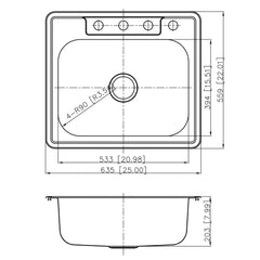 DAKOTA Dakota Plumbing Products GSR-20-TM2522-4 Kitchen Sink