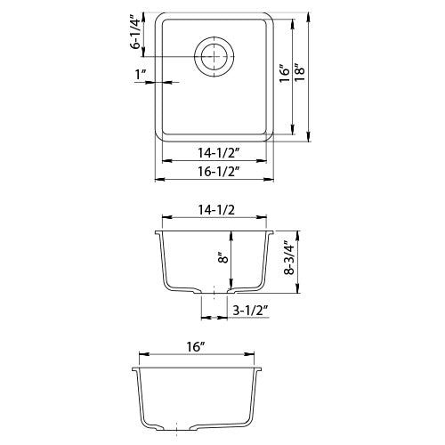 DAKOTA Dakota Plumbing Products GSE-QC1618-BK Quartz Composite Bar Sink