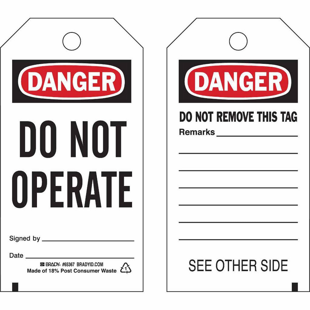BRADY Brady 65367 Do Not Operate Lockout Tag Polyester 25-pack