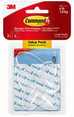 3M 3M Company 17093CLR-3ES Command Clear Large Hook 3 Pack