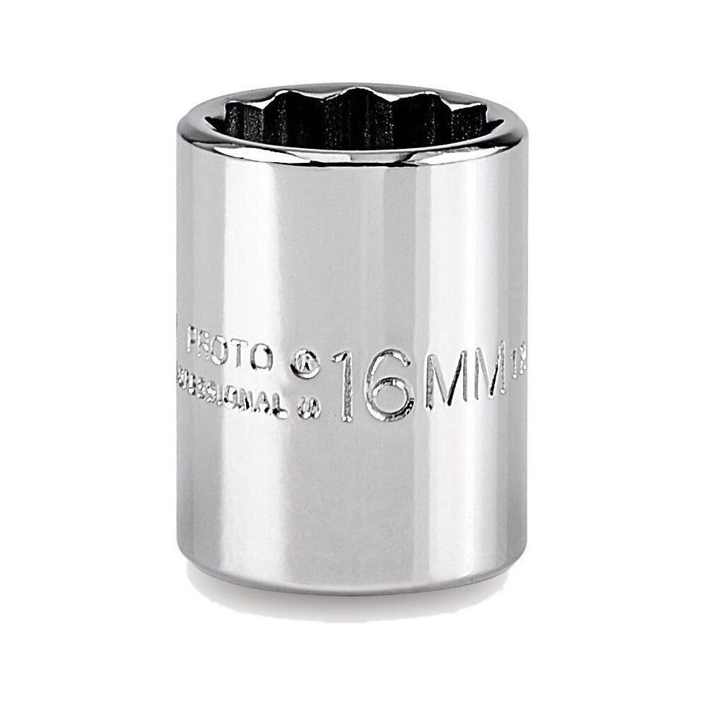 PROTO Proto J5216M 16mm 3/8 Drive 12-pt Chrome Hand Socket