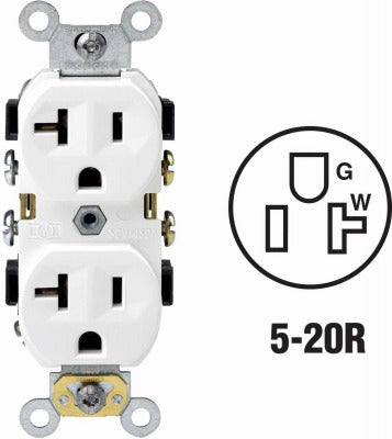 LEVITON Leviton S02-0BR20-0WS 20A Commercial Duplex Outlet White 10-pack