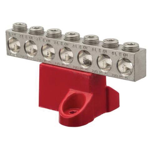 NSI INDUSTRIES NSI GBA20-7 Ground Bar With High Strength Glass Filled Polyester Isolation Base, 4.61 in L x 2.13 in W x 2.31 in H, 600 VAC