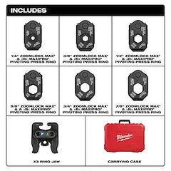 MILWAUKEE Milwaukee 49-16-2461zx Zoomlock Max Maxipro Pivoting Press Ring Kit 1/4 to 7/8 Inches for M12 Force Logic Press Tool