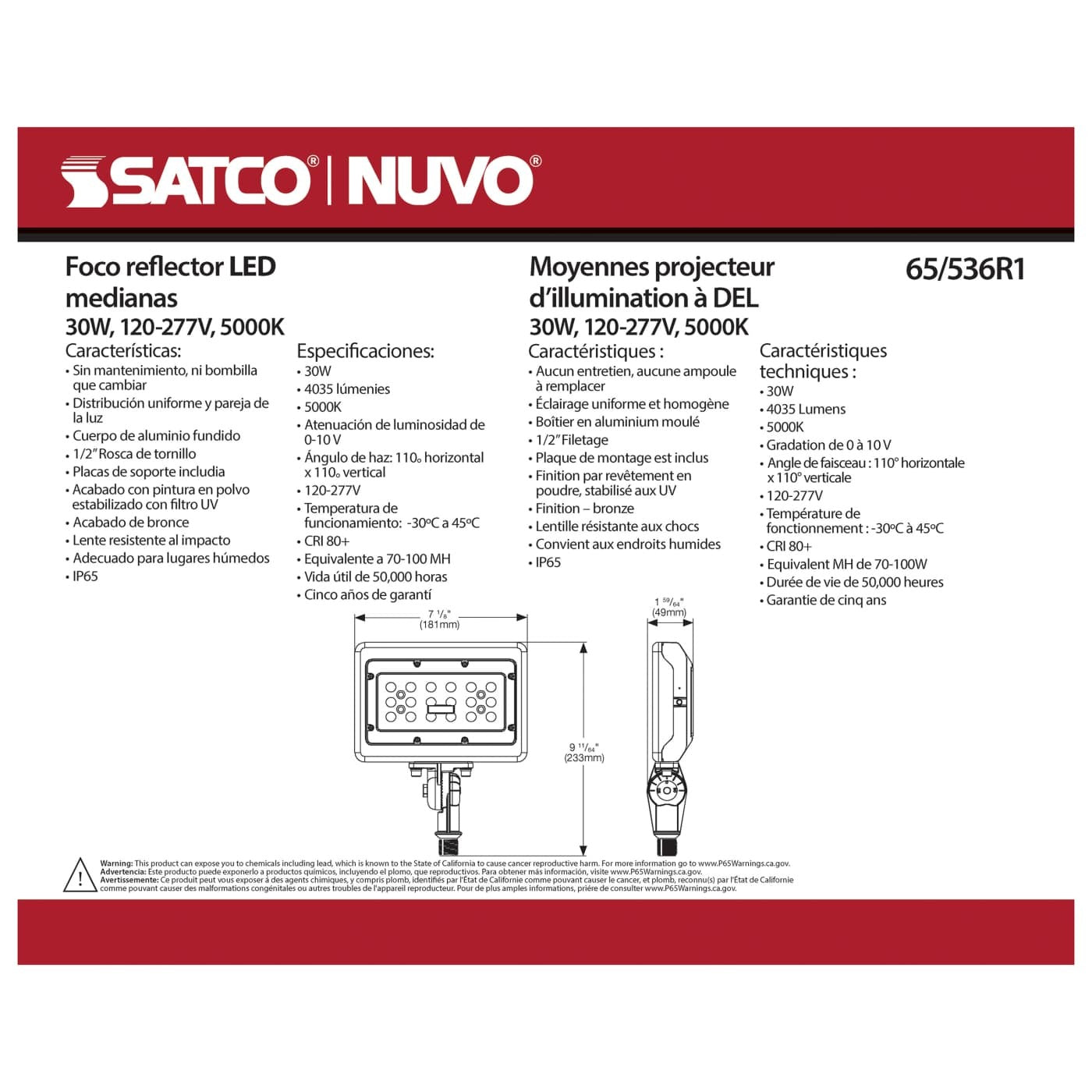 SATCO-NUVO Satco-Nuvo 65/536R1 LED Medium Flood 30W (110x110)