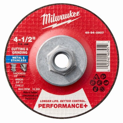 MILWAUKEE Milwaukee 49-94-0907 Metal Cut Grind Wheel 4.5in Type 27