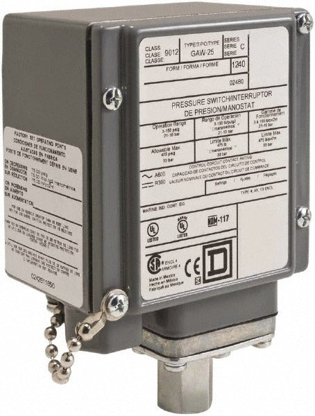 SCHNEIDER ELECTRIC Square D 9012GAW25 Pressure Switch Dpdt 3-150 Psig