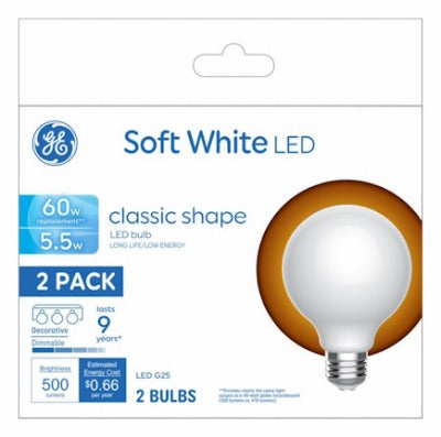 GE G E Lighting 93130358 Led G25 Globe Bulb 5.5W 2700K