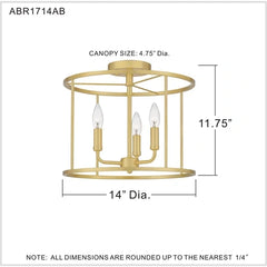 QUOIZEL Quoizel ABR1714AB Abner Semi-Flush Mount 3-Light 60W 14 Inch ABR1714AB