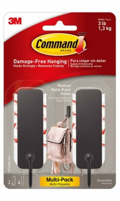3M 3M Company 17034MB-2ES Medium Matte Black Hook 2 Pack