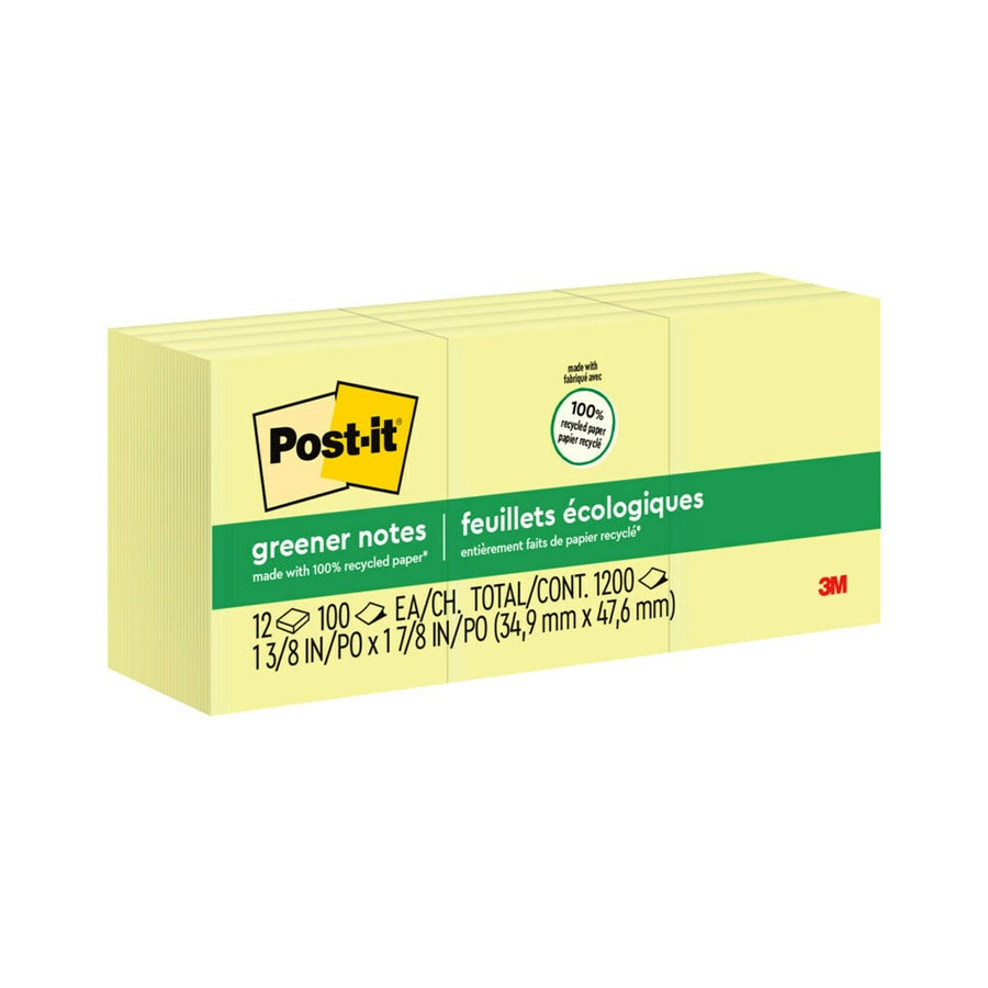 3M 3M MMM653RPYW Post-it Greener Notes 1-1/2 x 2 inches (12 pack)