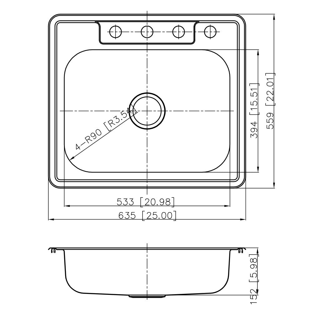 DAKOTA Dakota Plumbing Products GSR-20-TM2522-4 Kitchen Sink