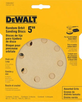 DEWALT Dewalt Accessories DW4307 5 in 8 Hole Assorted Grit Sandpaper 5 Pk
