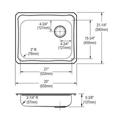 ELKAY Elkay GECR2521R3 Celebrity single bowl drop-in kitchen sink (25 x 21-1/4 in)