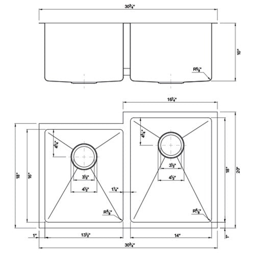 DAKOTA Dakota Plumbing Products DSM-4060-1GD Undermount Kitchen Sink