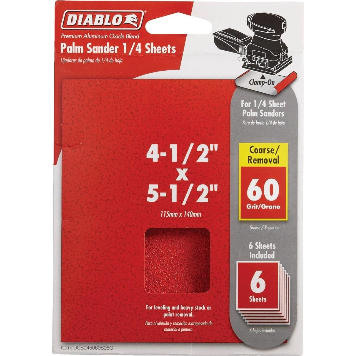 DIABLO Diablo DCS045060S06G clamp-on 60 grit 1/4 power sanding sheet 4-1/2 x 5-1/2 6-pack