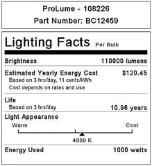 HALCO LIGHTING Halco Lighting 108226 HID Standard Metal Halide BT37 1000W (Pack 1)