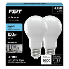 FEIT ELECTRIC Feit Electric A100/950CA/FIL/2 A19 Frosted Dimmable LED Light Bulb 15W (2-Pack) 100W Replacement