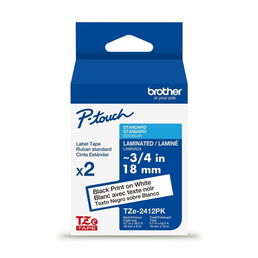 BROTHER Brother BRTTZE2412PKG P-touch TZe2412PK Label Tape 18mm x 8m (2/Pack) TZE2412PKG