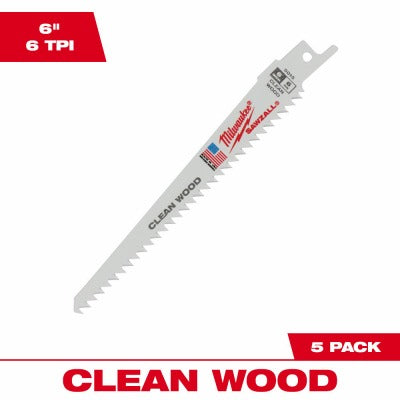 MILWAUKEE Milwaukee 48-00-5015 6 in 6 Tpi Wood Reciprocating Blade 5pk