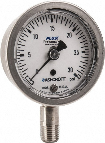 ASHCROFT Ashcroft 95484XLL Pressure Gauge 0-30 Psi 2.5 in Lower Mount