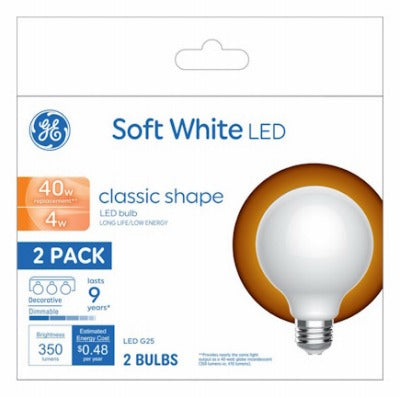GE G E Lighting 93130356 Led G25 Globe Bulb 4W 2700K 2 Pack