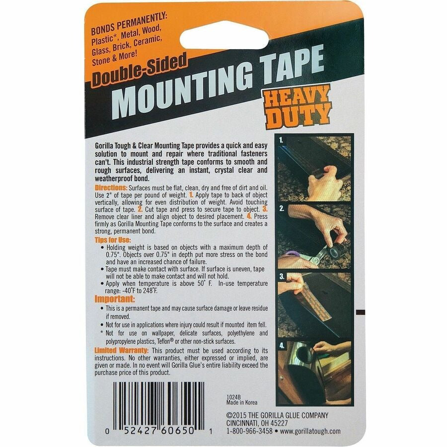 GORILLA Gorilla GOR6055002 Heavy Duty Mounting Tape (1 in x 60 in / 1 Each)