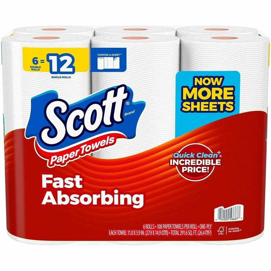 KIMBERLY-CLARK Kimberly-Clark 56668 Scott Choose-A-Sheet Paper Towels 6 Double Rolls (108 Sheets/Roll) KCM56668
