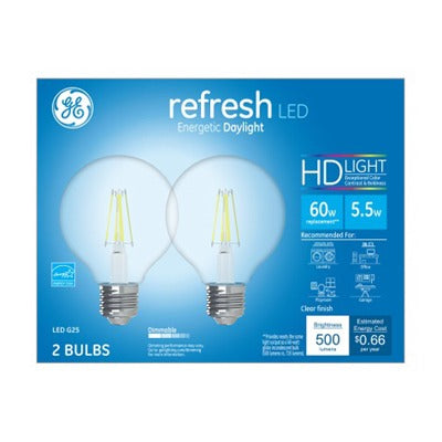 GE G E Lighting 31705 Led G25 Globe Bulb 5.5W Daylight 2 Pack