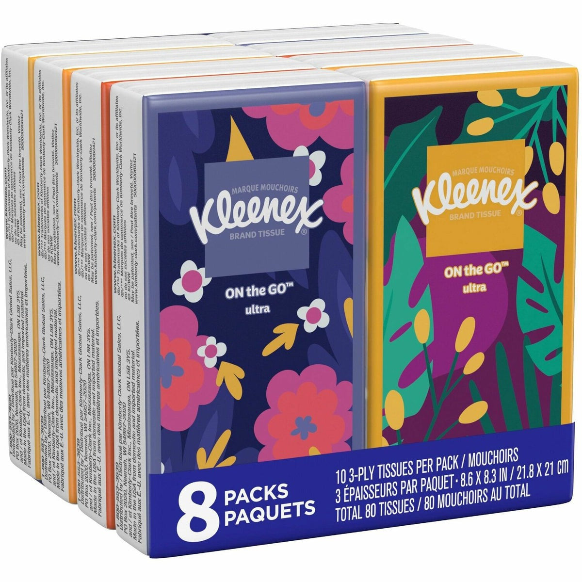 KIMBERLY-CLARK Kimberly-Clark KCC46651CT Kleenex On the Go Packs Facial Tissues 10 Sheets/Pouch 8 Pouches/Pack 12 Packs/Carton 46651CT