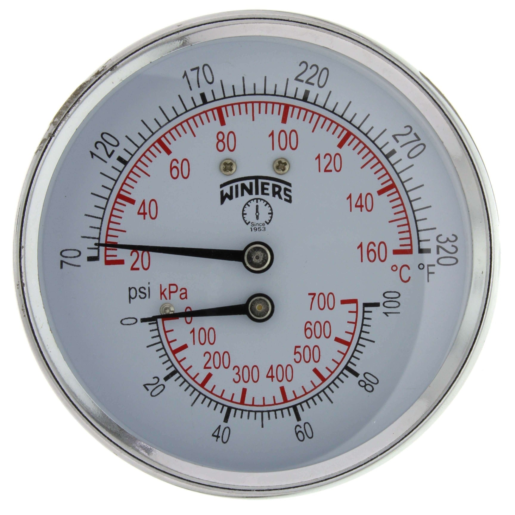 WINTERS INSTRUMENTS Winters Instruments TTD408 Tridicator 3-inch 0-100 psi 70-320 F (Back Mount)