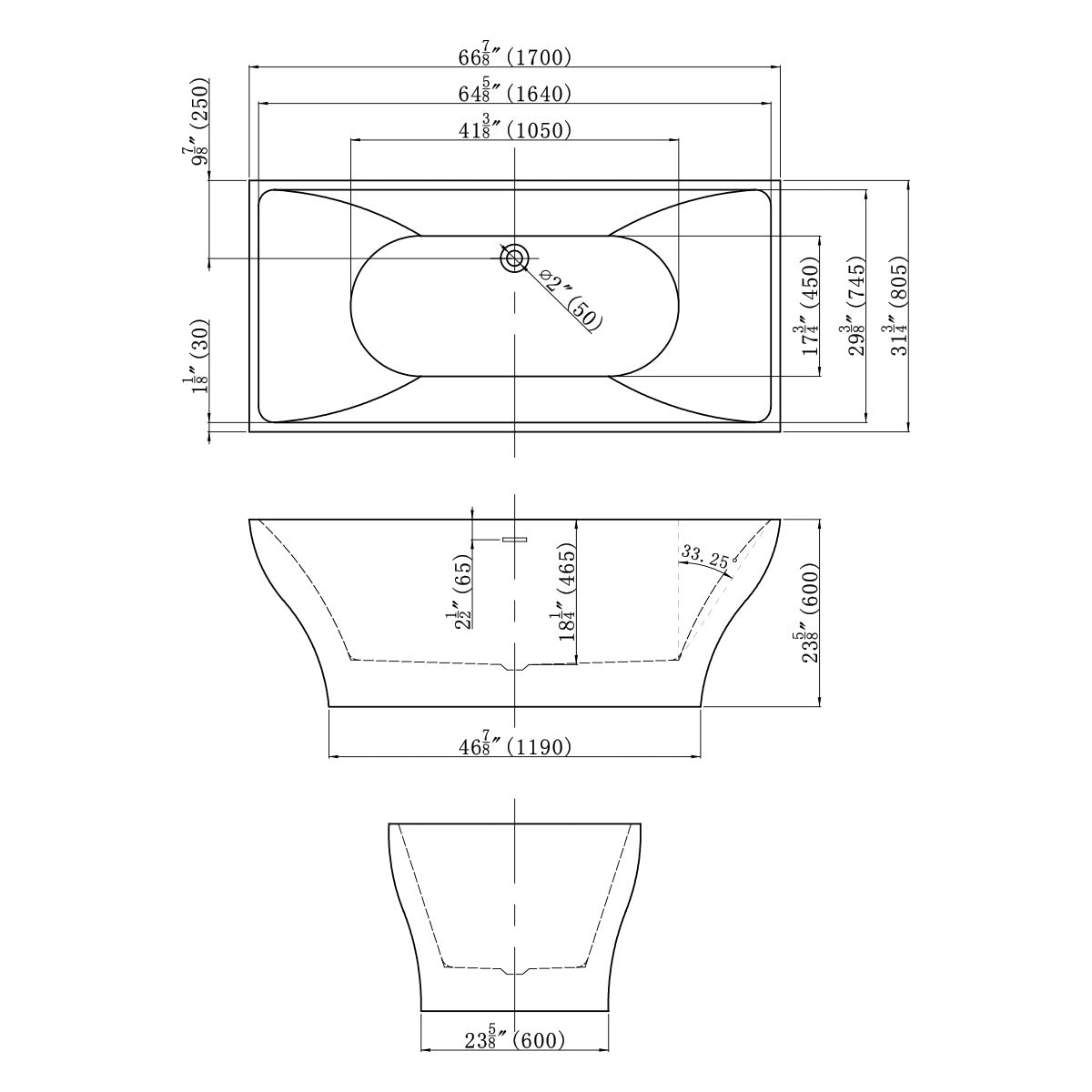 DAKOTA Dakota Plumbing Products DST-FSRCB01W Freestanding Bathtub