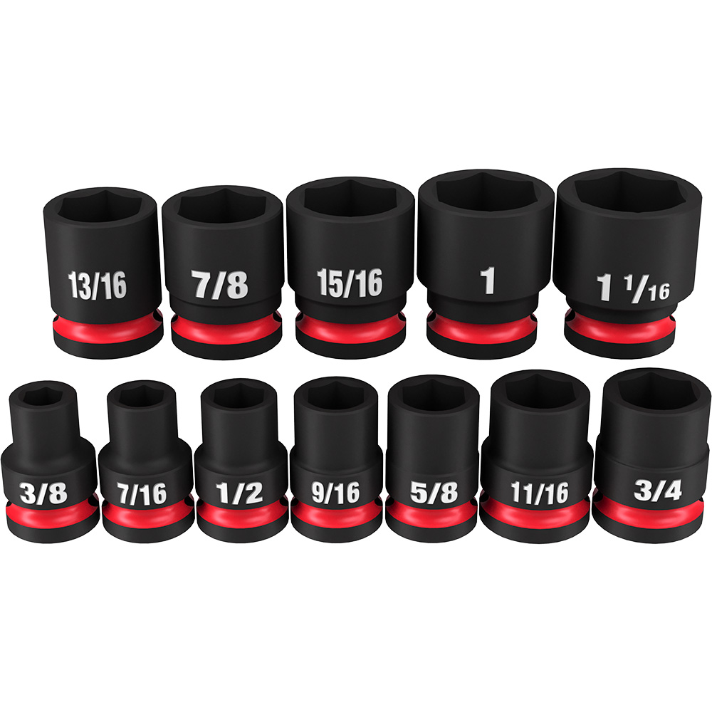 MILWAUKEE Milwaukee 49-66-7010 12PCSHOCKWAVE Impact Duty 1/2 Drive SAE Standard 6 Point Socket Set
