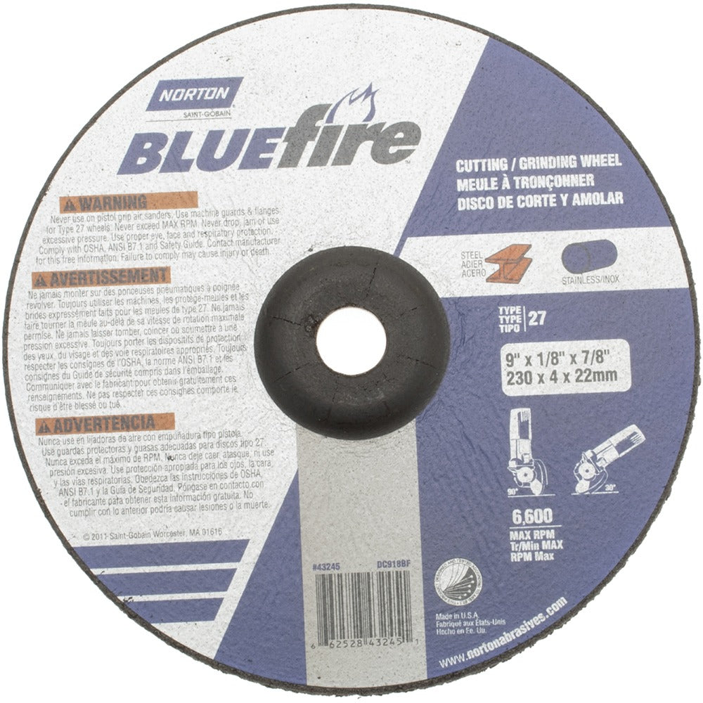 NORTON Norton 66252843245 Type 27 Grinding Wheel 9in 30 Grit