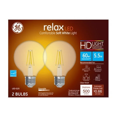 GE G E Lighting 31544 Led G25 Globe Bulb 5.5W Soft White 2 Pack