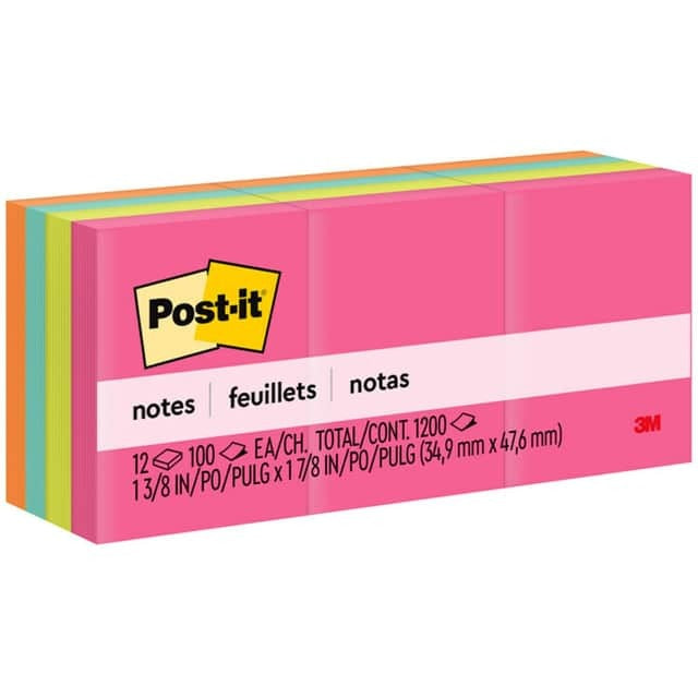 3M 3M MMM653AN Notes Original Notepads 1-1/2 x 2 in (12 Pads / 1200 Count)