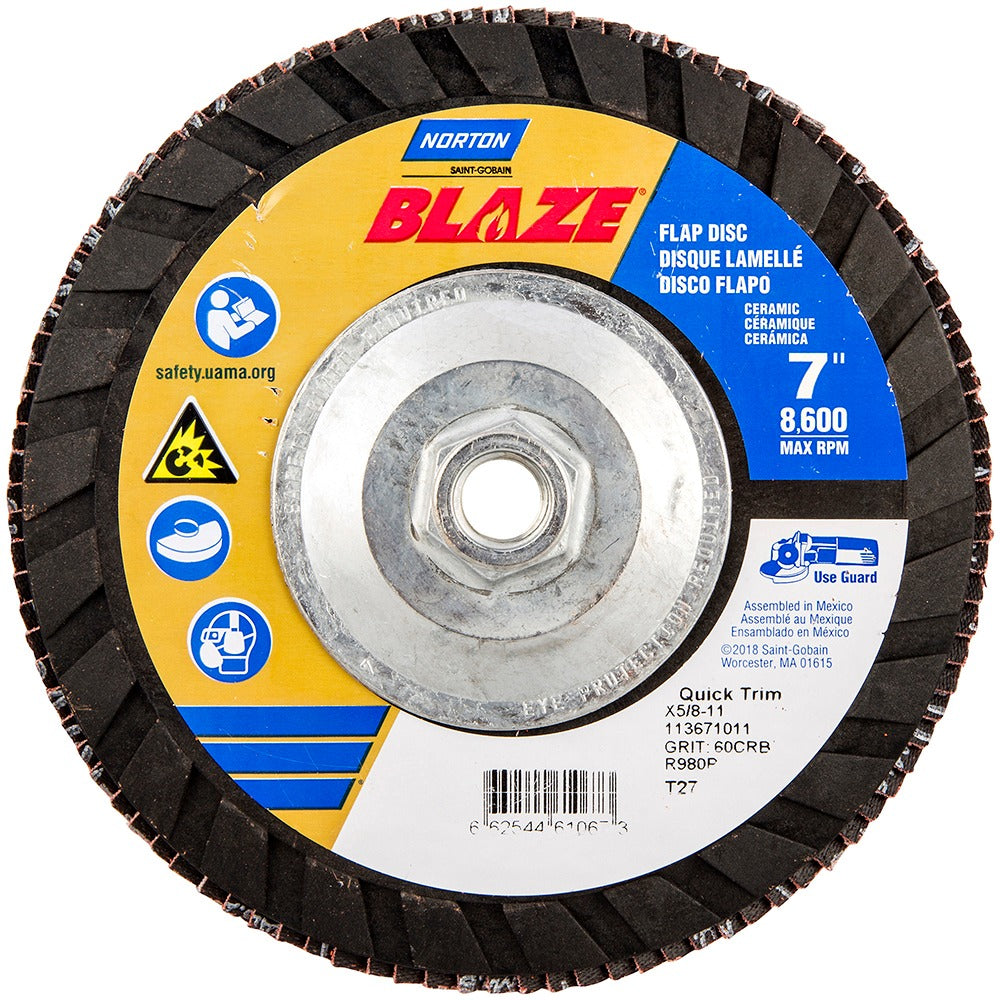 NORTON Norton 66254461067 7 Inch 60 Grit Ceramic Flap Disc Type 27